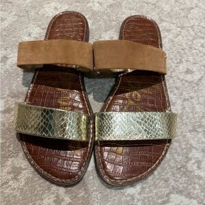 Sam Edelman Gold and Brown Double Strap Sandals
